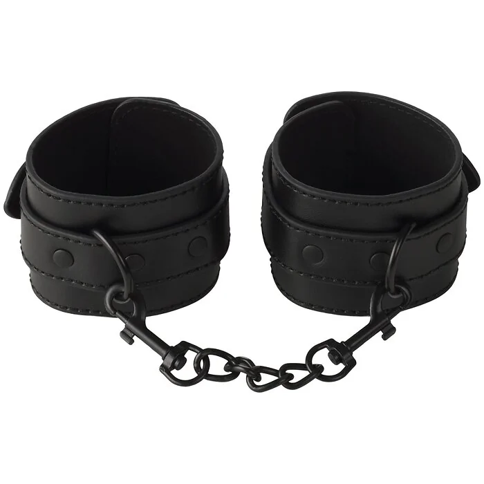 Leather wrist cuffs with black chain link