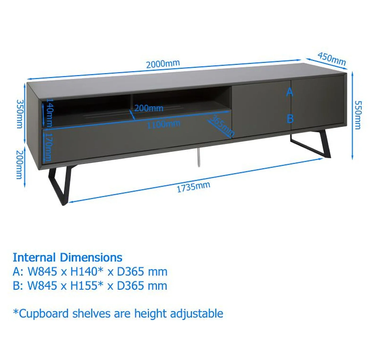 Dorel Carbon TVcabinet in Grey with Storage