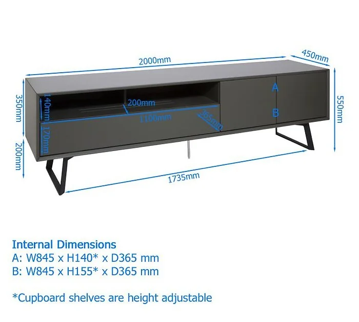 Dorel Carbon TVcabinet in Grey with Storage