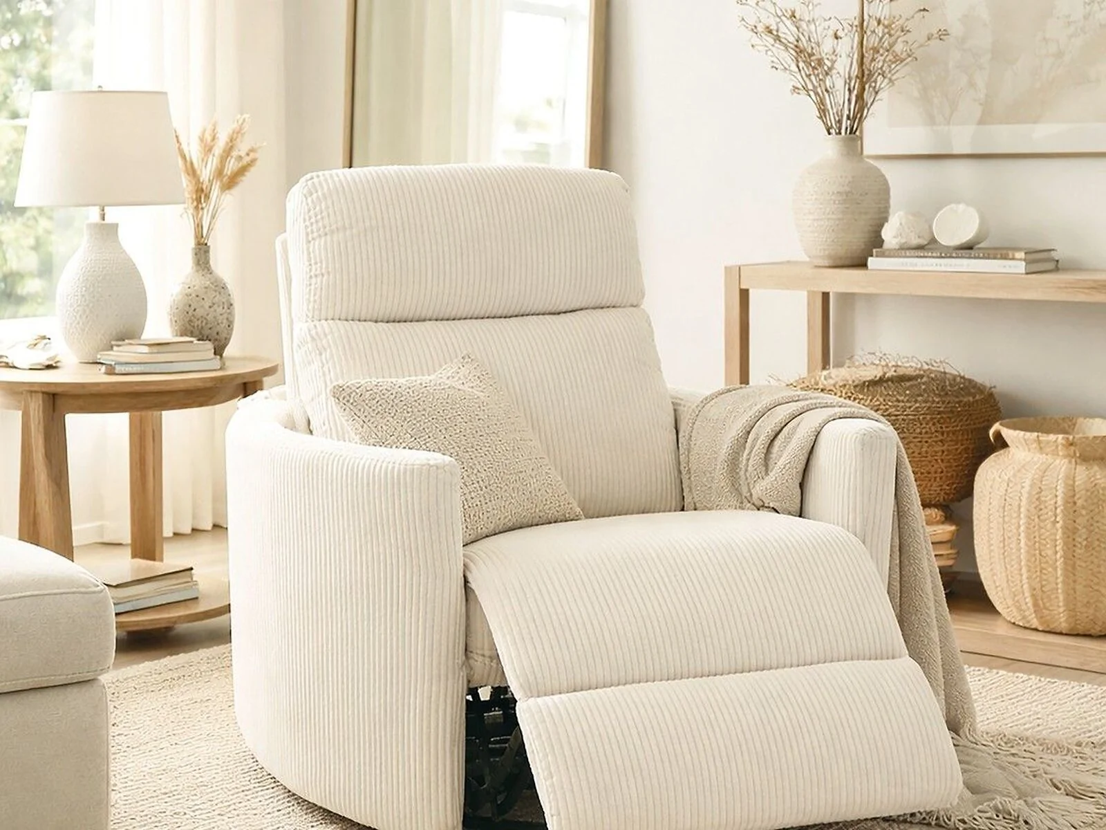 Kidsaw 1 Seater Electric Recliner Chair Ribbed Fabric Beige – view 5