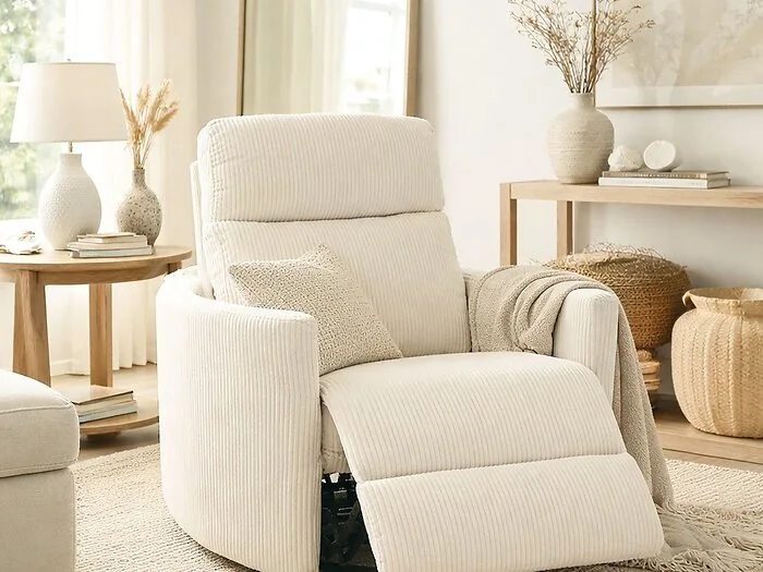 Kidsaw 1 Seater Electric Recliner Chair Ribbed Fabric Beige – view 5