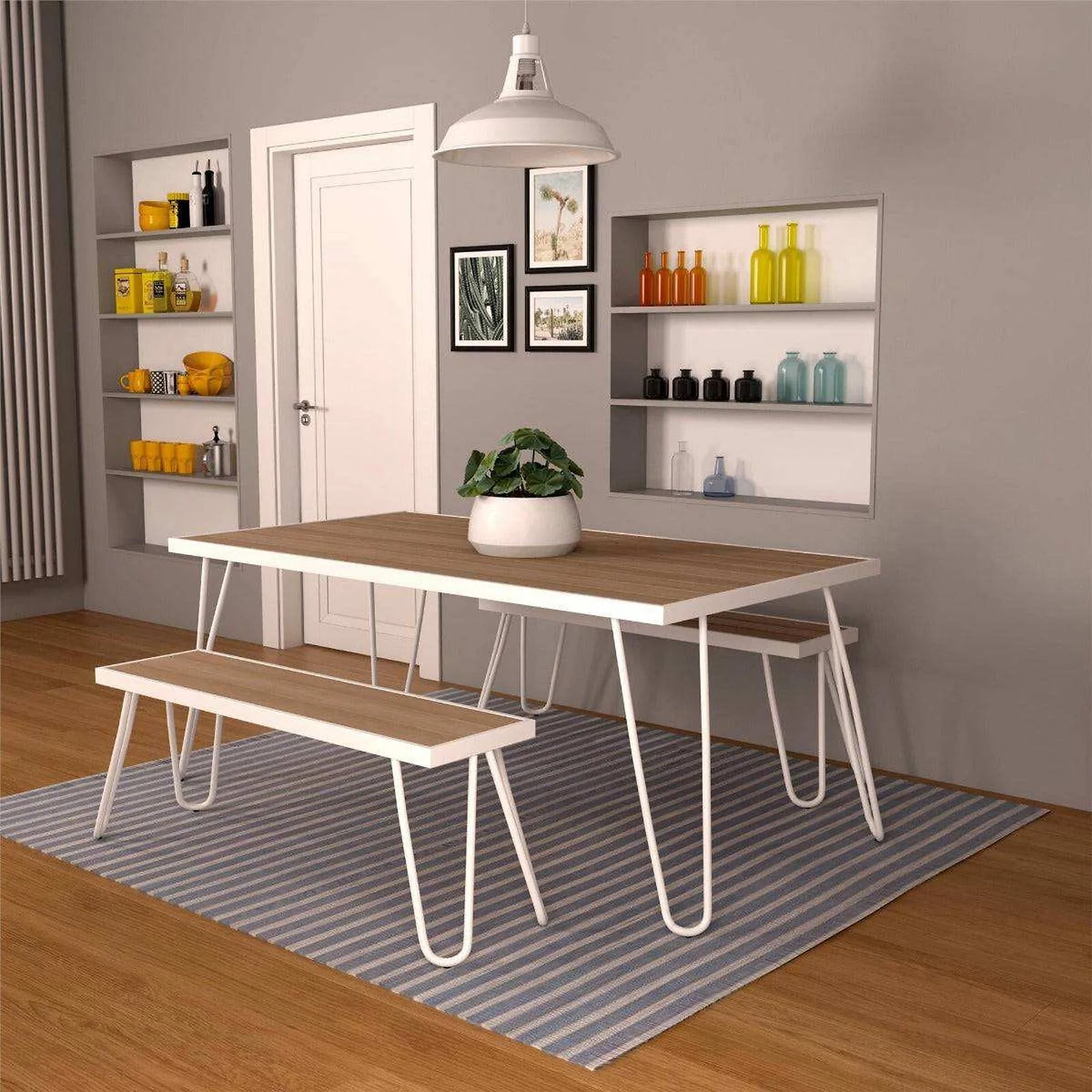 Novogratz Paulette Table and Bench Set White