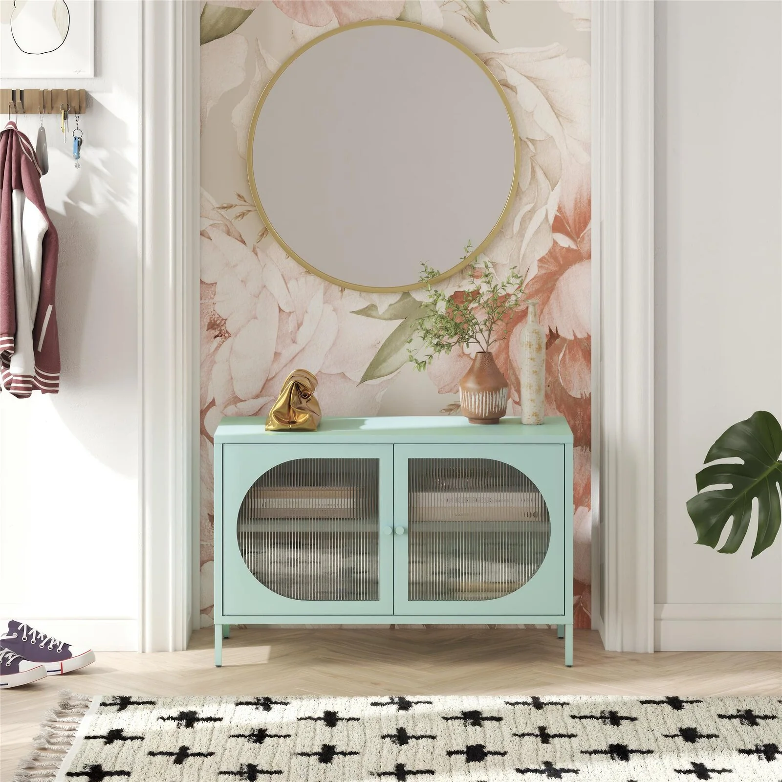Dorel Luna W Accent Cabinet 2D FluWed Glass SkyBlue view 3