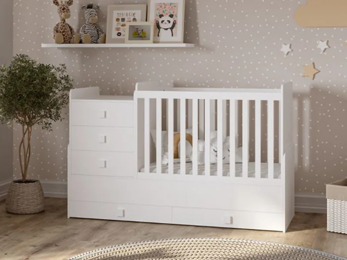 Kidsaw Kudi Combi 4 in 1 Cot Bed with Changing Unit White – view 3