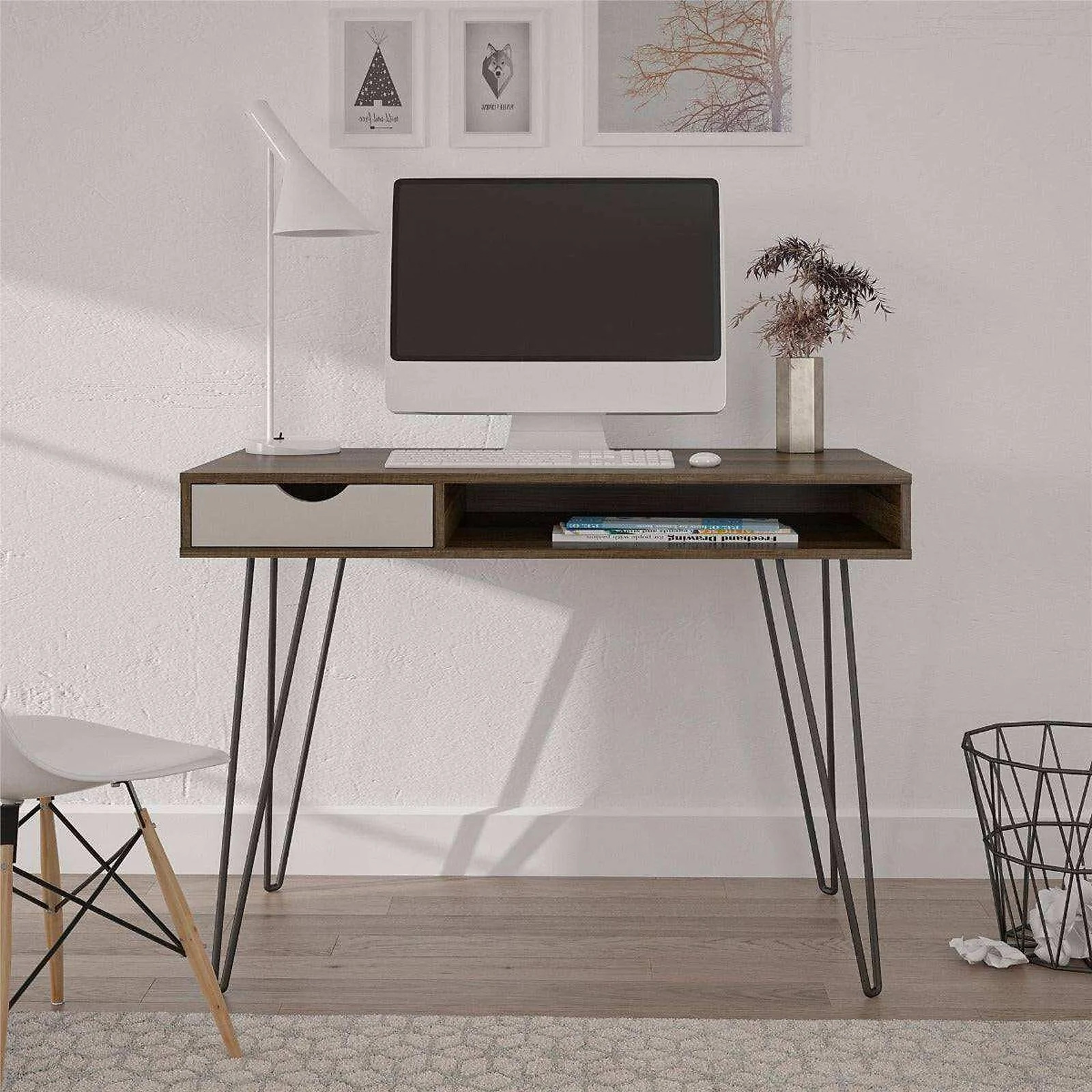 Dorel Harmony Concord Desk with Storage in Brown Grey