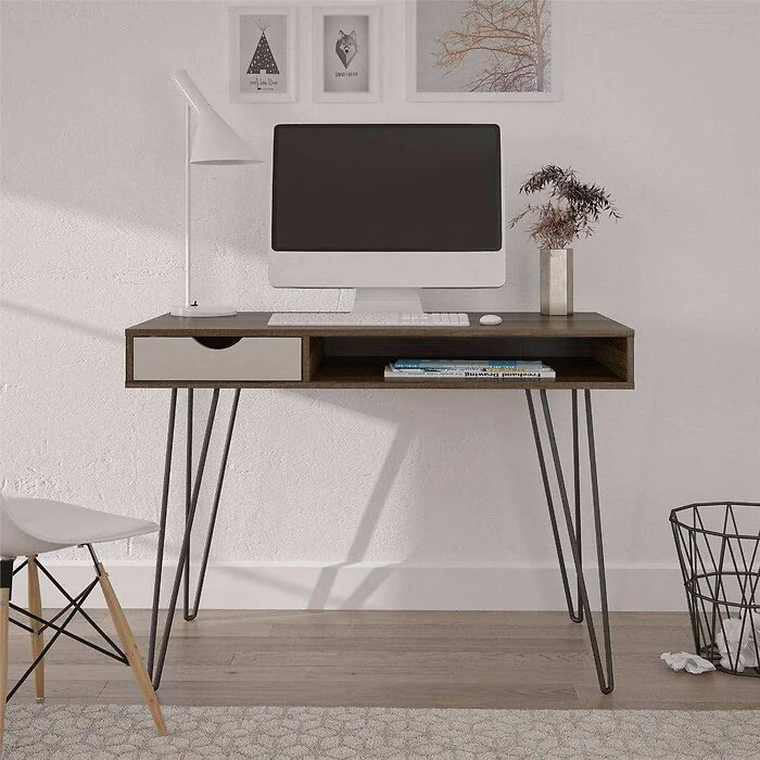 Dorel Harmony Concord Desk with Storage in Brown Grey