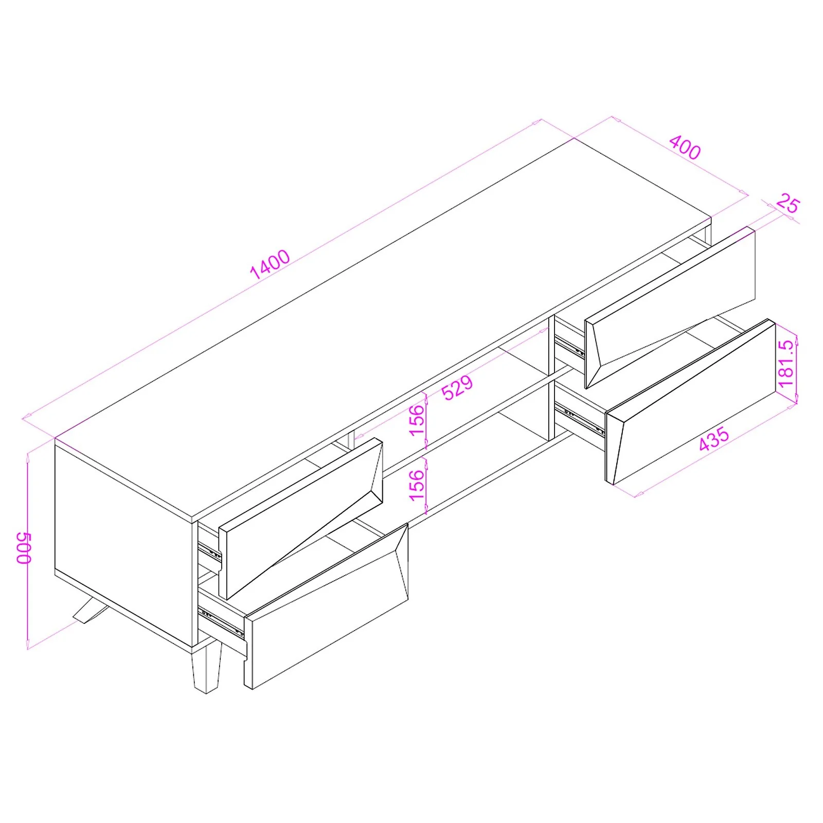 Dorel Olympus TV Stand with 4 Drawers in Black view 6