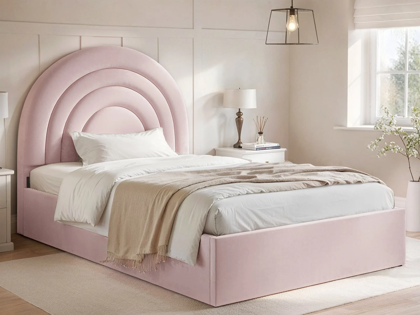 Flair Ava small double ottoman bed in pink velvet
