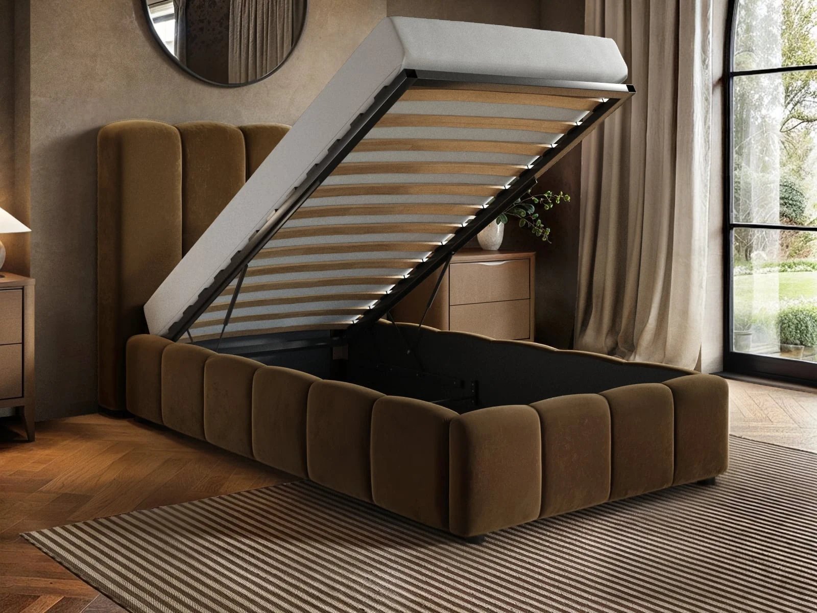 Solace+Co Emilie Ottoman bed in brown velvet