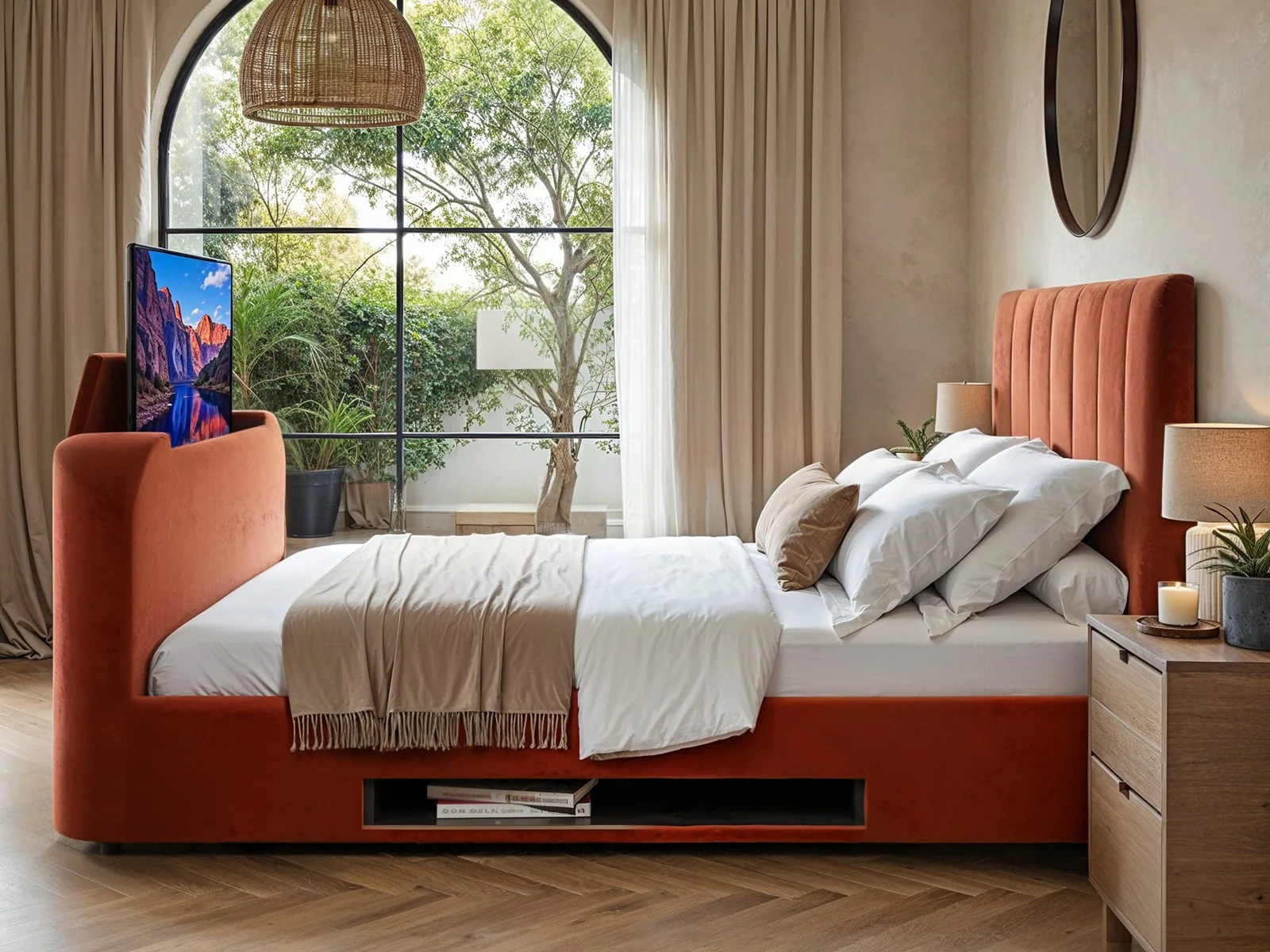 Flair Megane TV Bed in orange velvet