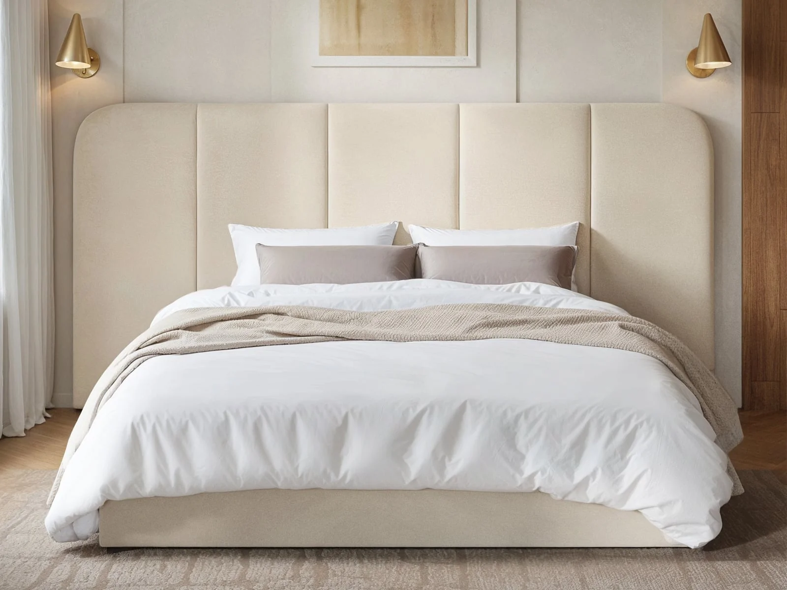Solace+Co Sienna cream hotel ottoman bed with wide headboard