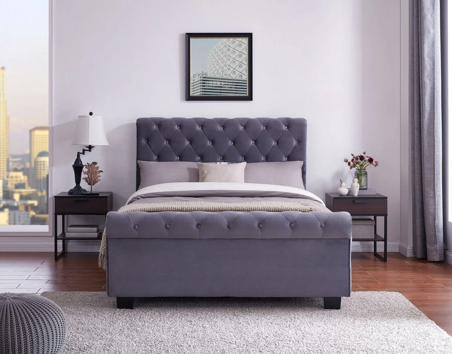 Velvet Sleigh Beds